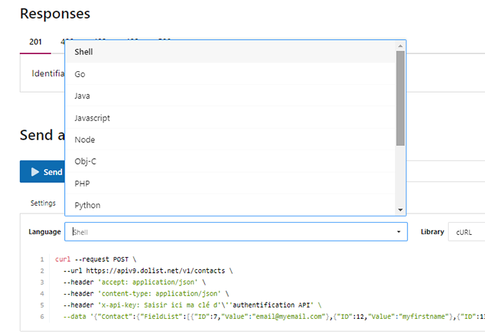 Des exemples de codes API Campaign dans de multiples langages